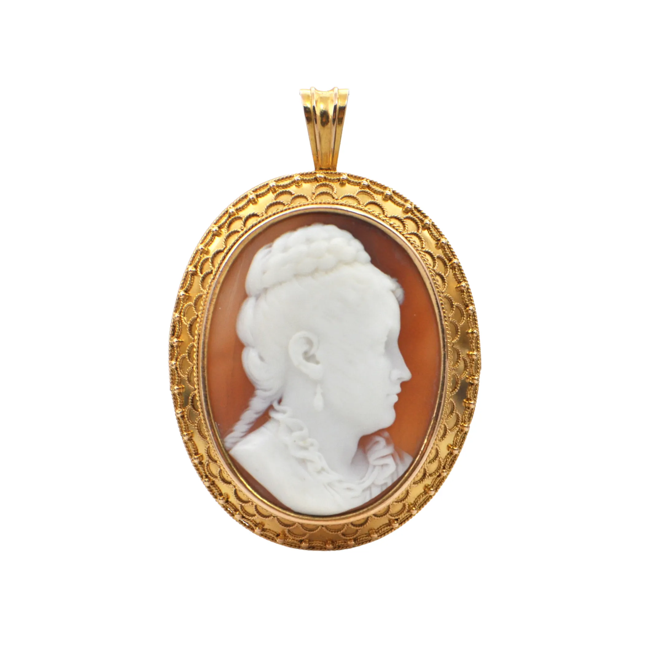 Antique Shell 14K Yellow Gold Cameo Pendant/Brooch