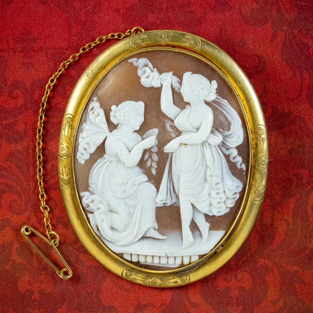 Antique Victorian Bacchante Shell Cameo Brooch