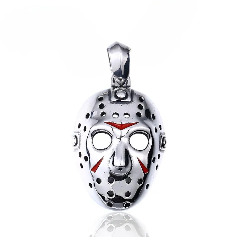 Custom Titanium Steel Jason Mask Pendant - Retro Epoxy Skull Jewelry for Men