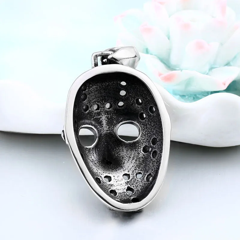 Custom Titanium Steel Jason Mask Pendant - Retro Epoxy Skull Jewelry for Men
